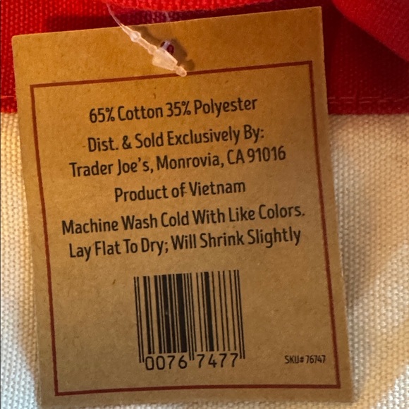 Trader Joe's 2 pieces Small Canvas Tote Bags with Red and Green Handles - Picture 2 of 5